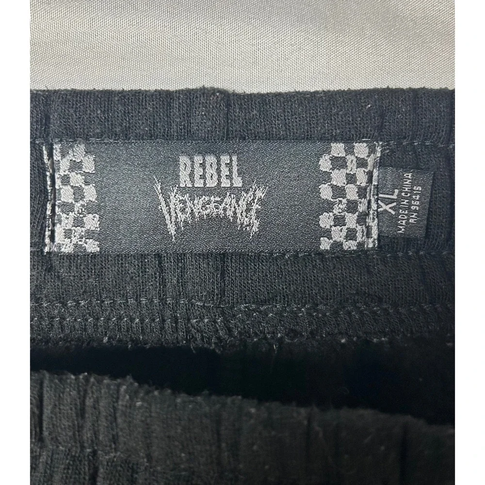 Rebel Vengeance Mens XL Black Graphic Wing Sword Sweat Shorts Streetwear Gothic - Picture 3 of 14